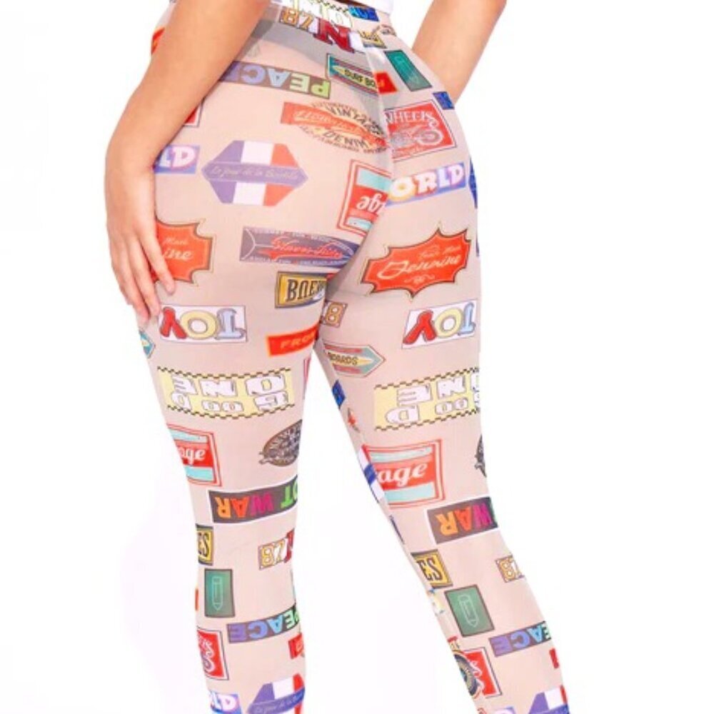 FASHION NOVA Let's Talk Printed Mesh Leggings Swim Cover Pants - SIZE Medium NWT